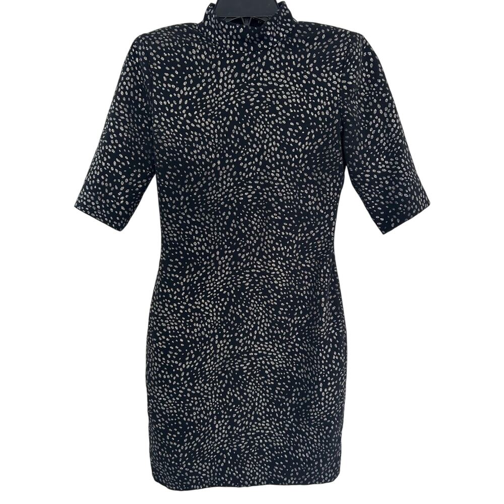 Alice + Olivia Inka Strong Shoulder Mock Neck Dot Dress